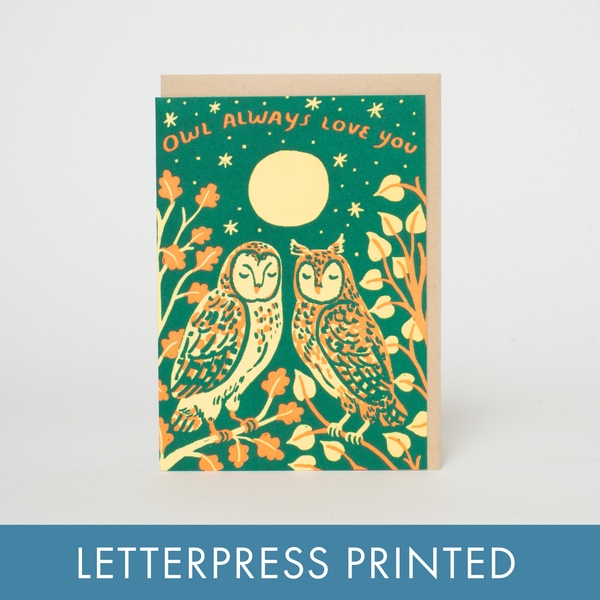 Owl Love Mini Letterpress Greeting Card by Phoebe Wahl: Paper tab