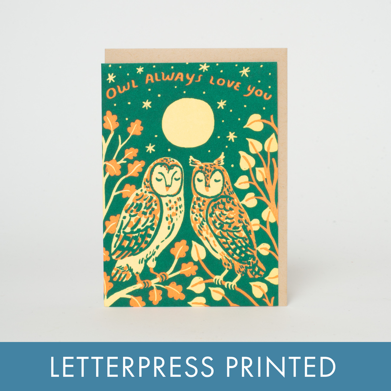 Owl Love Mini Letterpress Greeting Card by Phoebe Wahl: Paper tab