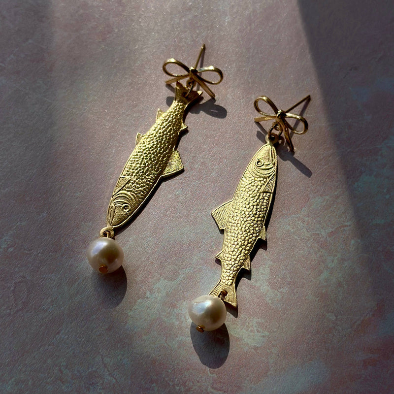 Brass Sardine Pearl Dangles