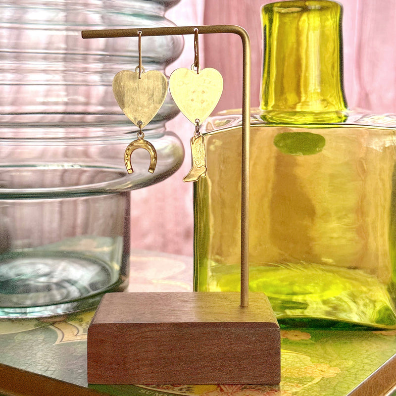 Brass Boot + Heart Dangles