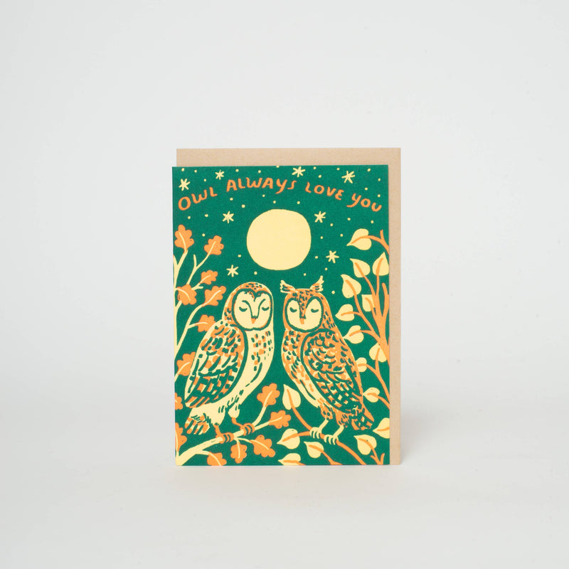 Owl Love Mini Letterpress Greeting Card by Phoebe Wahl: Paper tab
