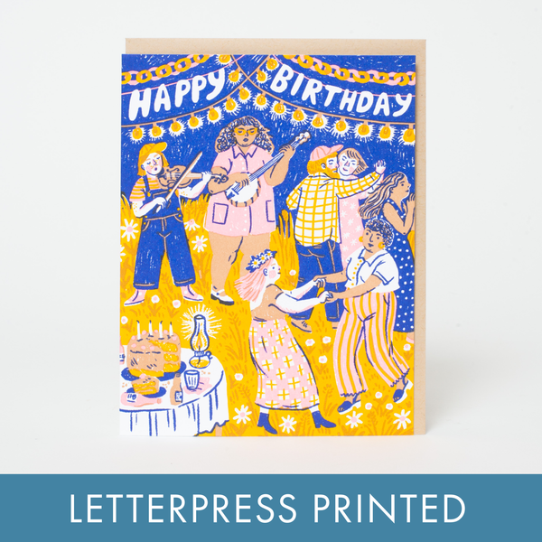 Birthday Barn Dance Letterpress Greeting Card by Phoebe Wahl: Paper tab