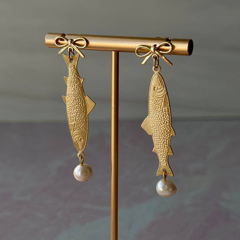 Brass Sardine Pearl Dangles