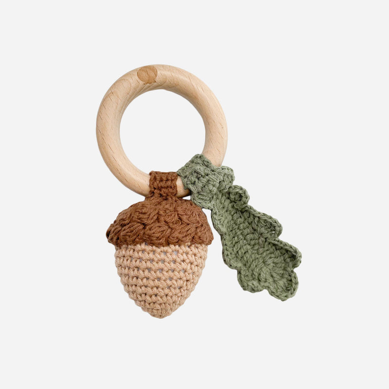 Acorn Cotton Crochet Rattle Teether - Pinecone Trading Co.