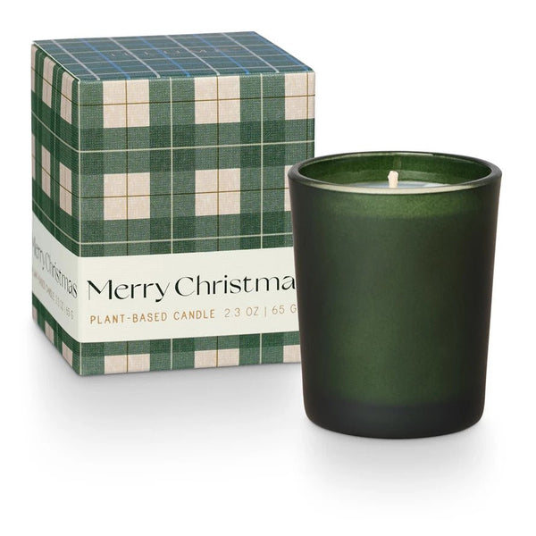 Balsam & Cedar Merry Christmas Boxed Votive Candle - Pinecone Trading Co.