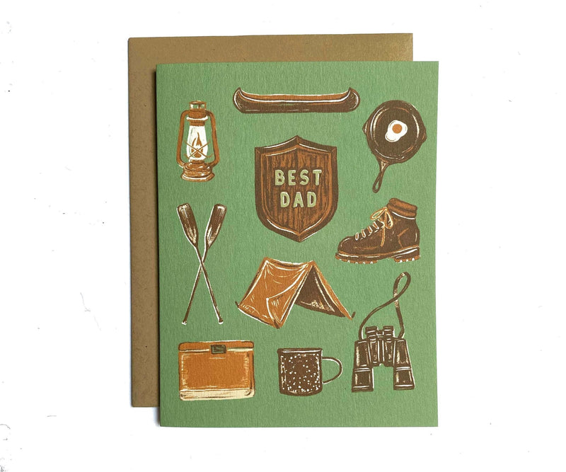Best Dad Card, outdoorsy dad, eco-friendly, bamboo paper, retro-inspired design, blank greeting card, rustic, kraft paper envelope, made in USA, sustainable