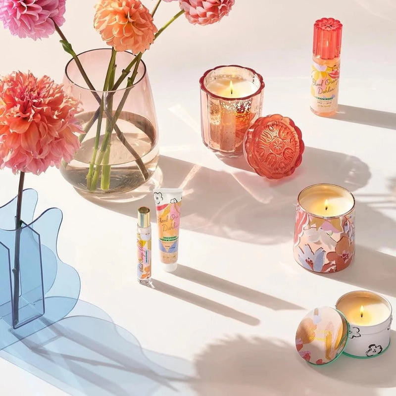 Blood Orange Dahlia Fleur Tin Candle - Pinecone Trading Co.