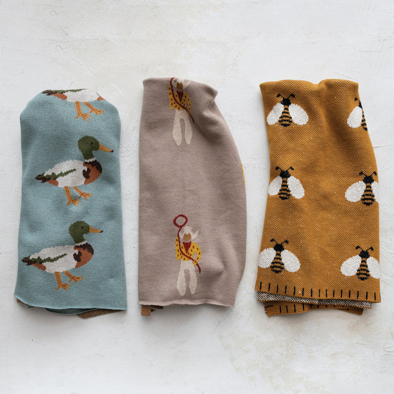 Cowboy Cotton Knit Baby Blanket - Pinecone Trading Co.