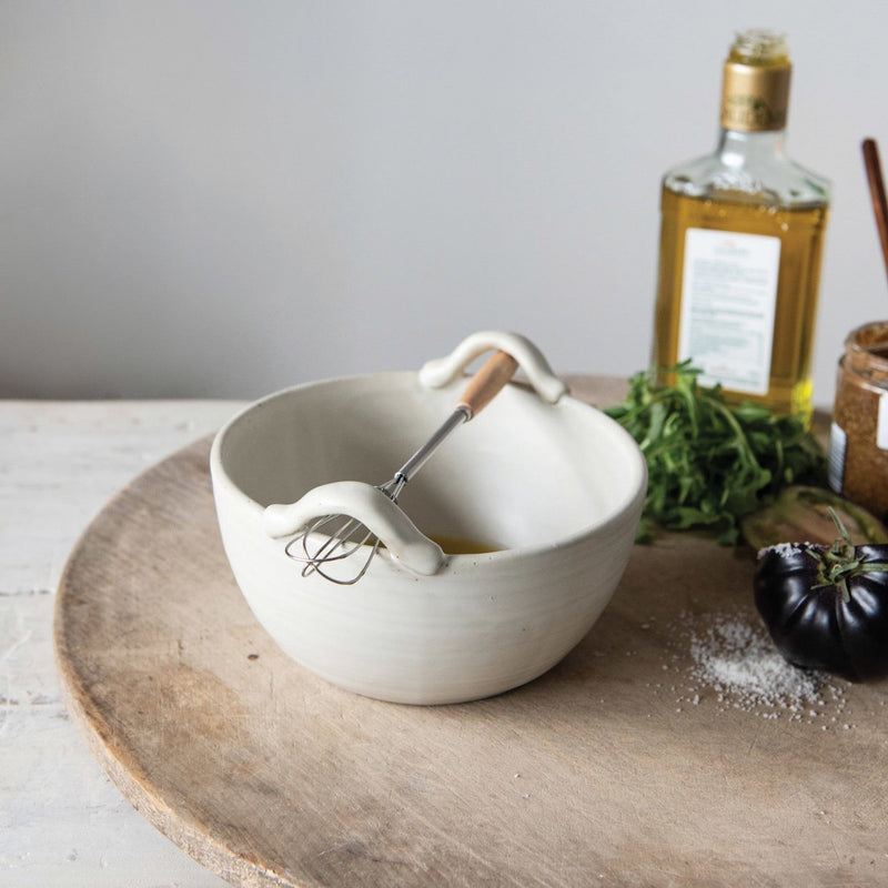 Cream Stoneware Bowl and Whisk - Pinecone Trading Co.