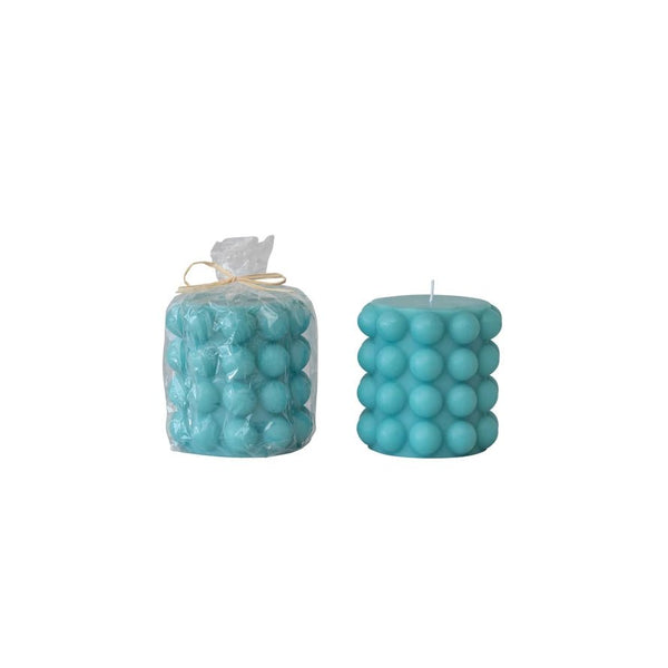 Cyan Hobnail Pillar Candle - Pinecone Trading Co.