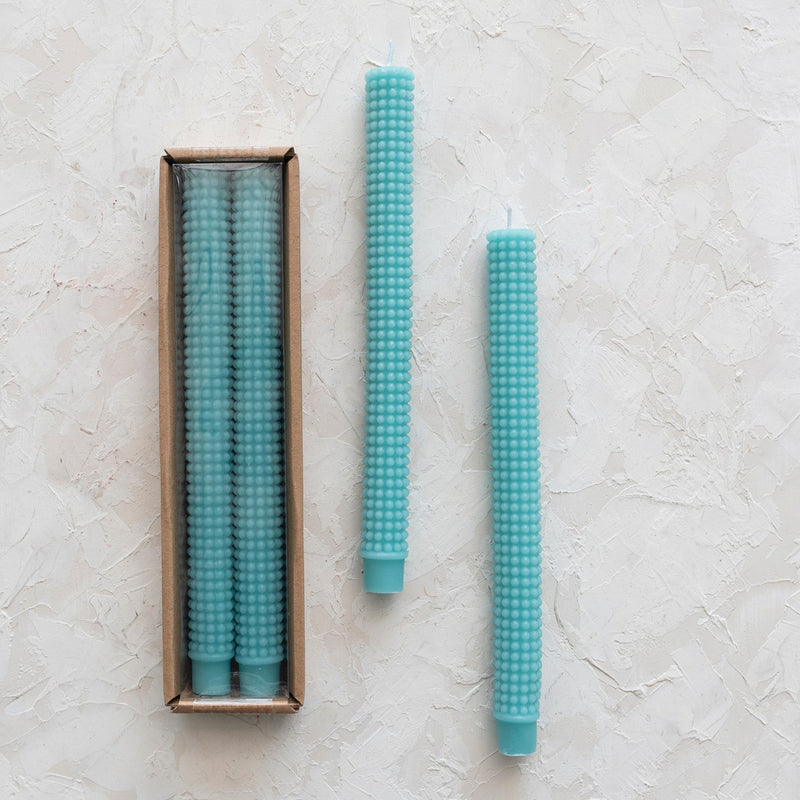 Cyan Hobnail Taper Candles - Pinecone Trading Co.