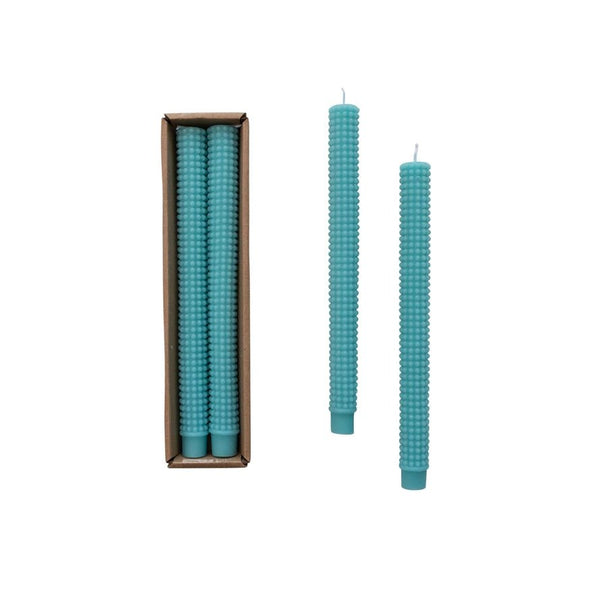 Cyan Hobnail Taper Candles - Pinecone Trading Co.