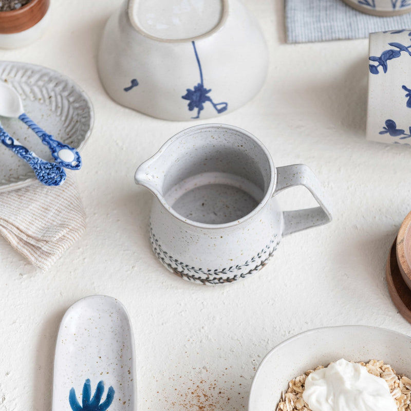 Debossed Speckled Stoneware Creamer - Pinecone Trading Co.