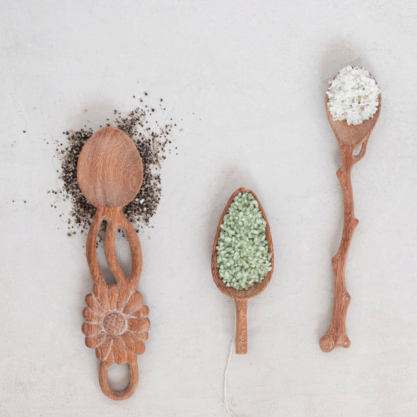 Floral Hand-Carved Doussie Wood Spoon