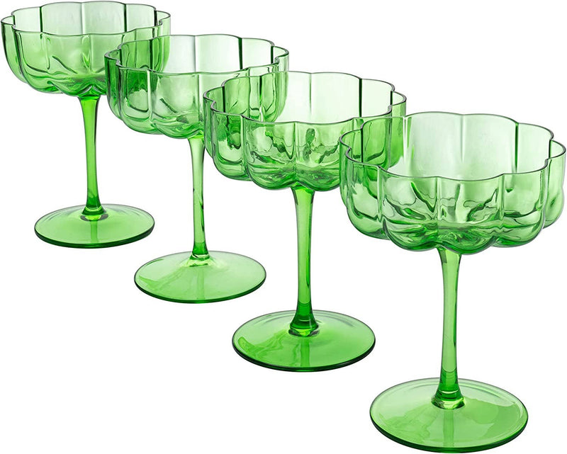 Elegant Green Flower Champagne & Cocktail Coupes - Pinecone Trading Co.
