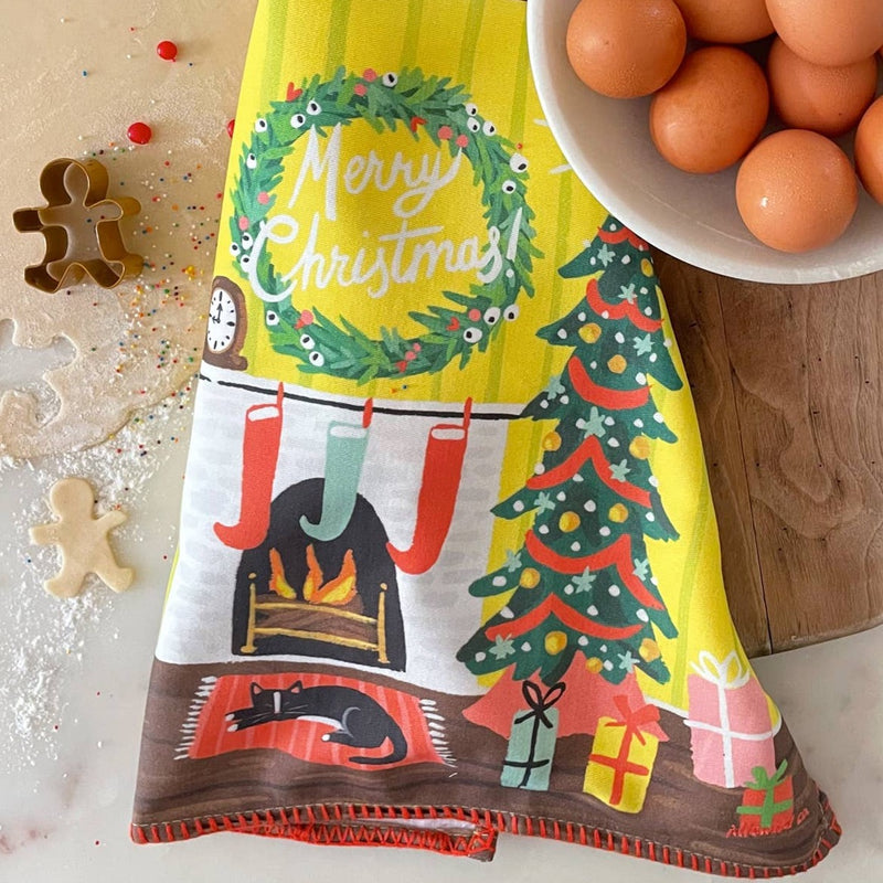 Festive Fireplace Tea Towel - Pinecone Trading Co.