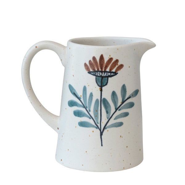 Floral Hand-Painted Stoneware Pitcher - Pinecone Trading Co.