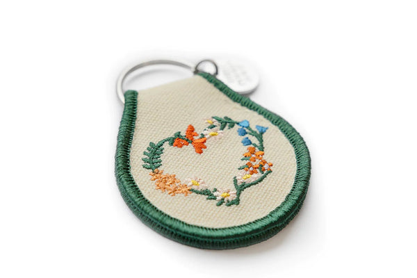 Floral Wreath Heart Patch Keychain - Pinecone Trading Co.