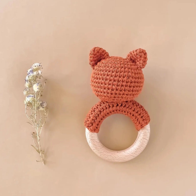 Fox Cotton Crochet Rattle Teether - Pinecone Trading Co.