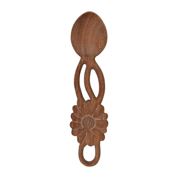 Hand-Carved Doussie Wood Spoon with Flower Handle - Pinecone Trading Co.
