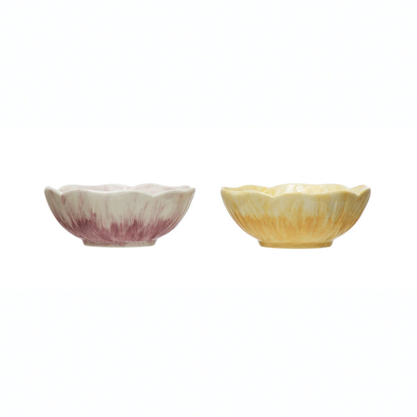 Hand-Painted Embossed Stoneware Flower Bowl - Pinecone Trading Co.