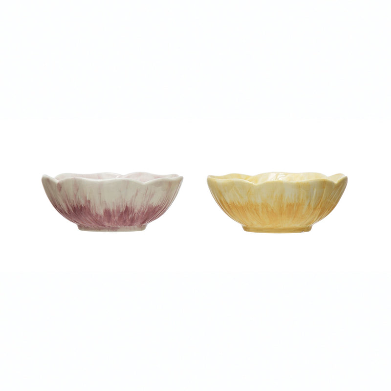 Hand-Painted Embossed Stoneware Flower Bowl - Pinecone Trading Co.