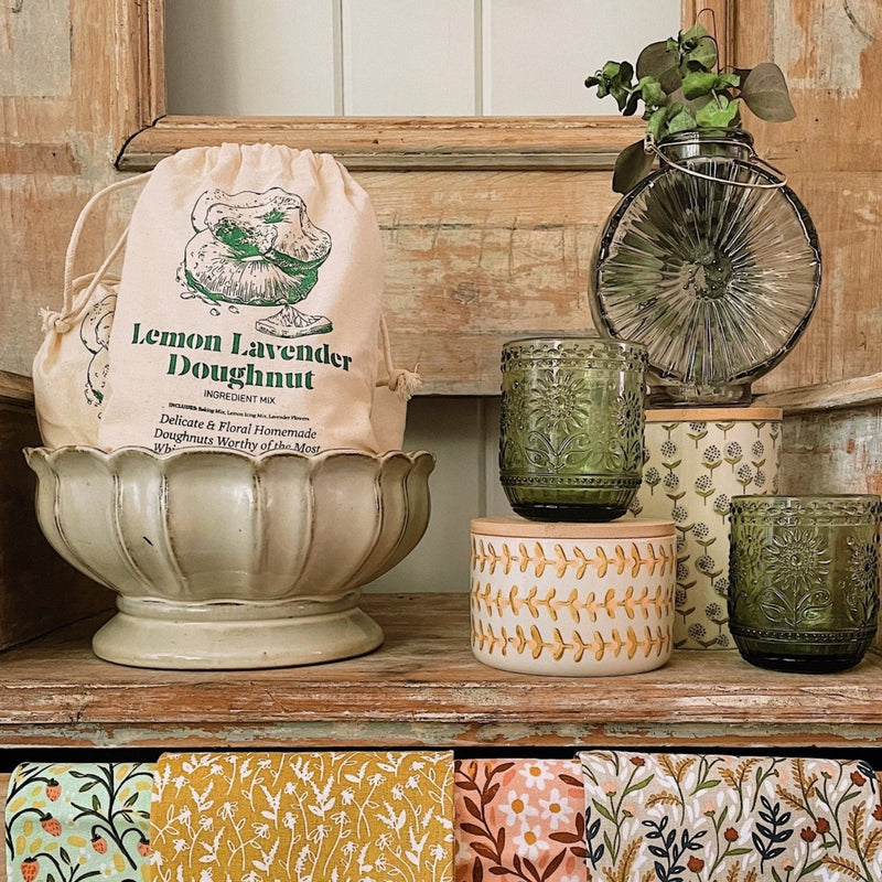 Hand-Painted Floral Stoneware Canister with Bamboo Lid - Pinecone Trading Co.