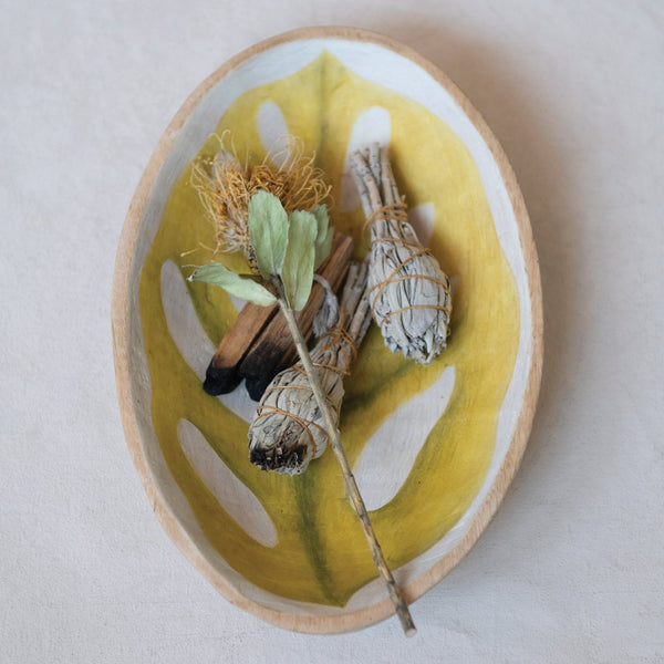 Hand-Painted Mango Wood Leaf Bowl - Pinecone Trading Co.