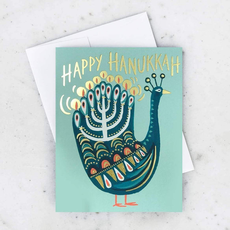 Happy Hanukkah Peacock Card - Pinecone Trading Co.