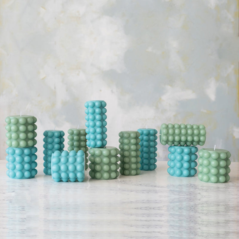 Mint Hobnail Pillar Candle - Pinecone Trading Co.