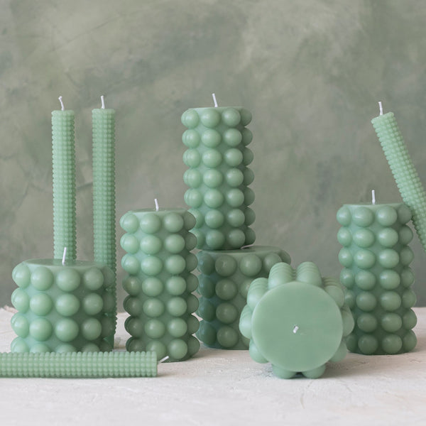 Mint Hobnail Pillar Candle - Pinecone Trading Co.