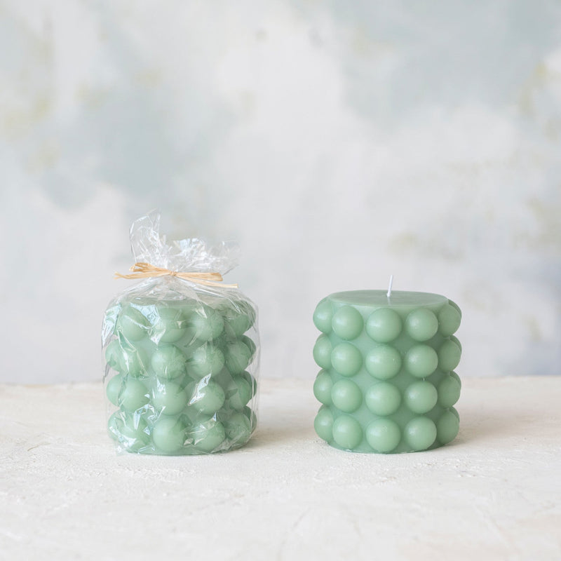 Mint Hobnail Pillar Candle - Pinecone Trading Co.