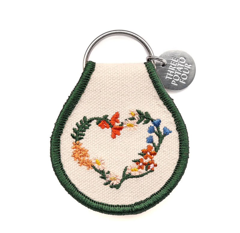 Patch Keychain - Floral Wreath Heart - Pinecone Trading Co.