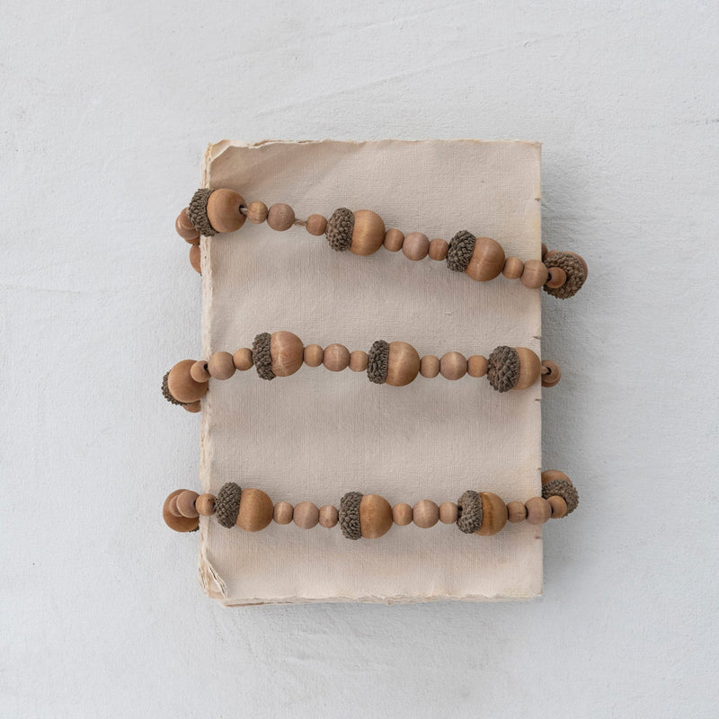 Paulownia Wood Acorn & Bead Garland - Pinecone Trading Co.