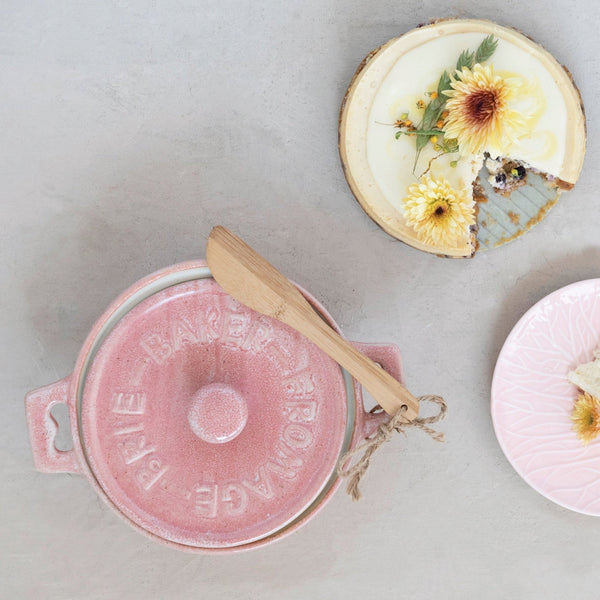 Pink Stoneware Brie Baker - Pinecone Trading Co.