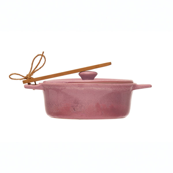 Pink Stoneware Brie Baker - Pinecone Trading Co.
