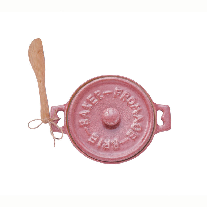 Pink Stoneware Brie Baker - Pinecone Trading Co.
