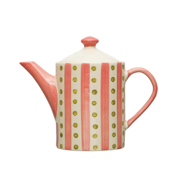 Pink Striped Stoneware Teapot - Pinecone Trading Co.