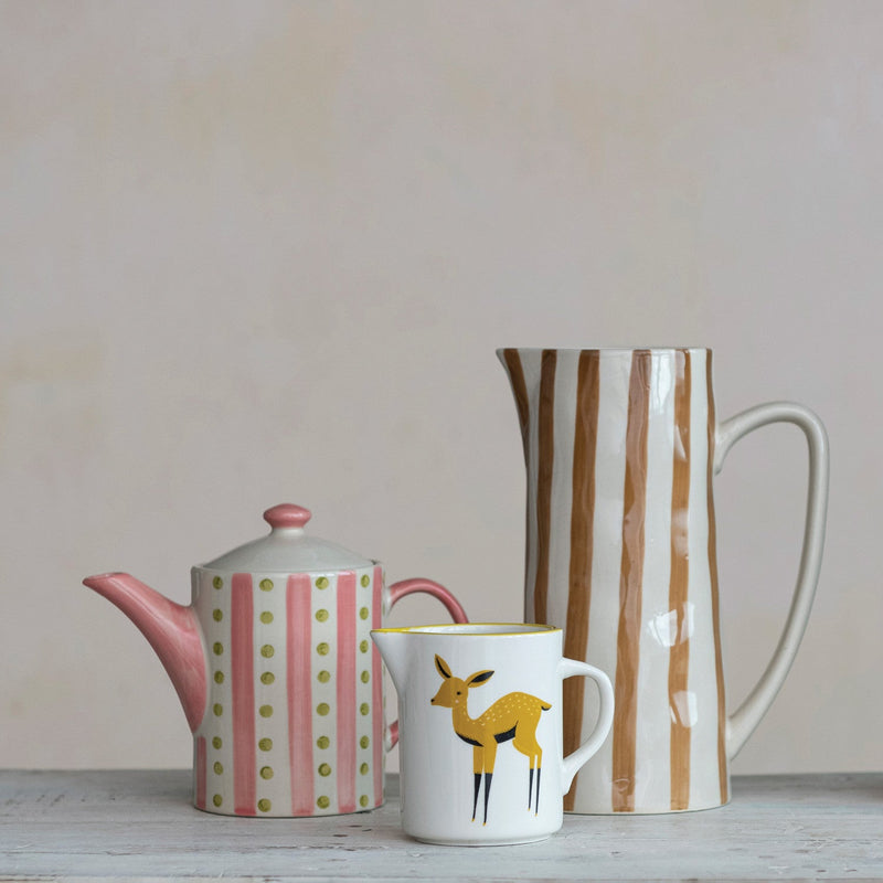 Pink Striped Stoneware Teapot - Pinecone Trading Co.