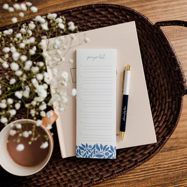 Prayer List Notepad - French Blue Floral - Pinecone Trading Co.