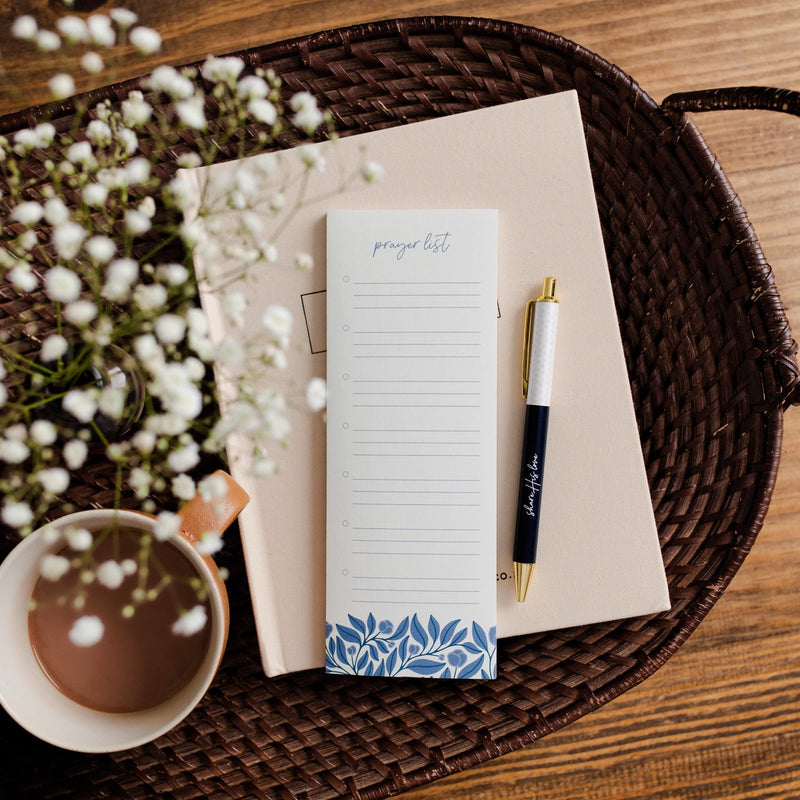 Prayer List Notepad - French Blue Floral - Pinecone Trading Co.