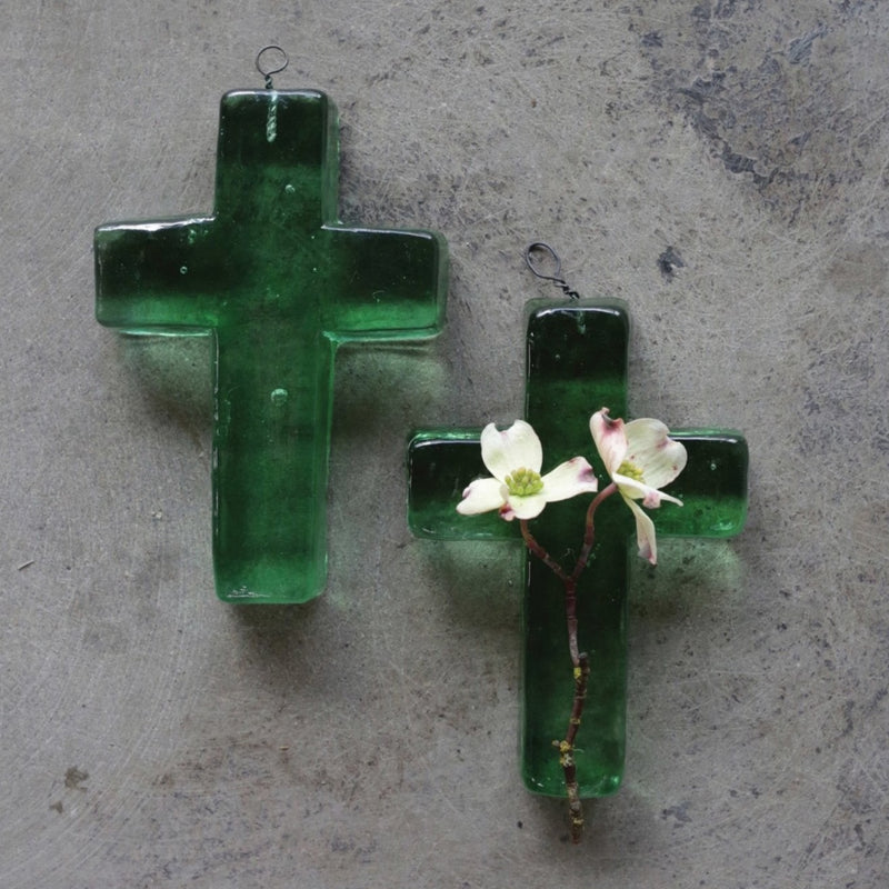 Recycled Glass Hanging Cross - Pinecone Trading Co.