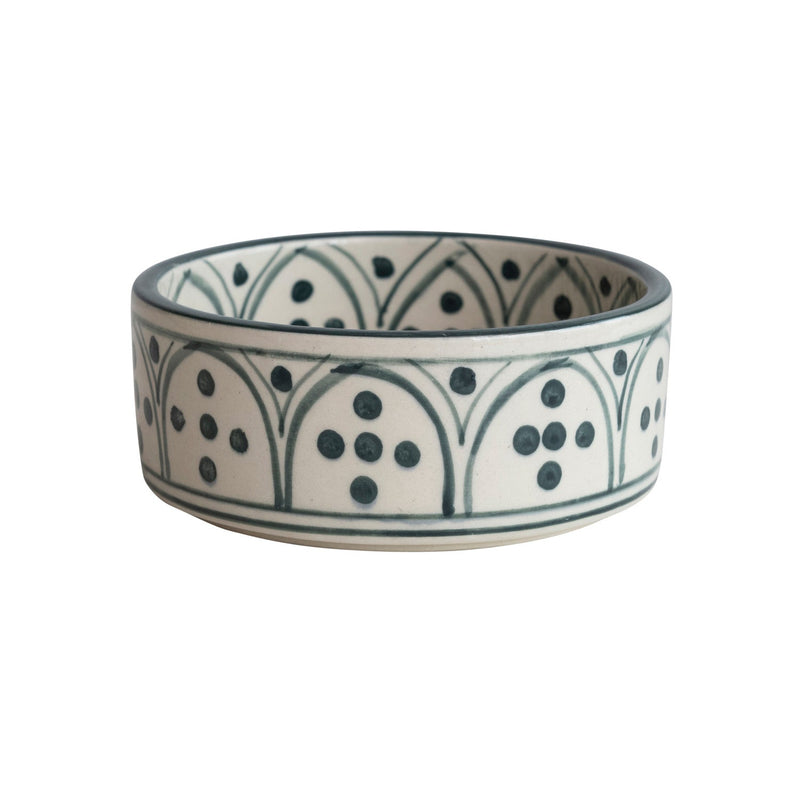 Small Hand-Painted Navy Stoneware Pet Bowl - Pinecone Trading Co.