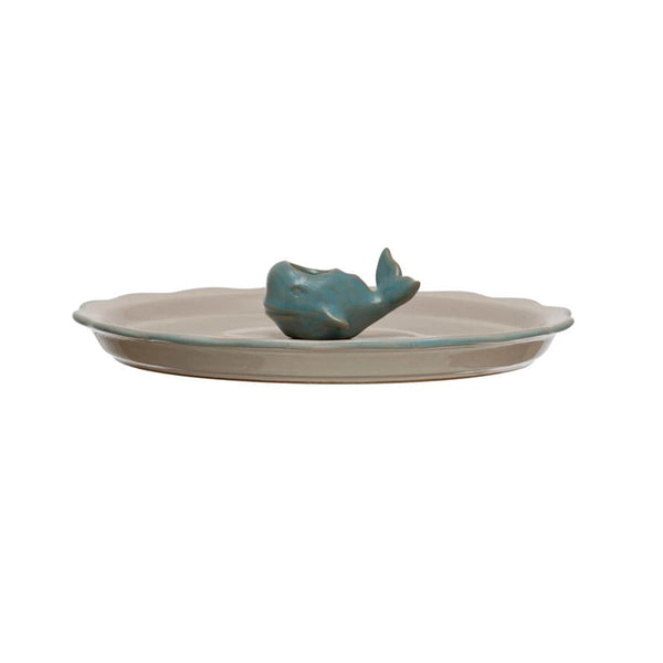 Stoneware Plate w/ Whale Toothpick Holder - Pinecone Trading Co.