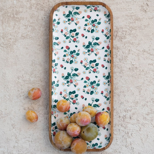 Strawberry Fields Enameled Acacia Wood Tray - Pinecone Trading Co.