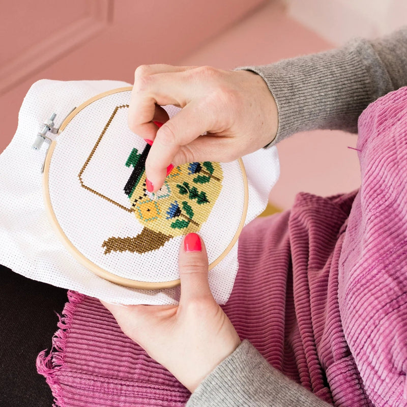 Teapot Brie Harrison Cross Stitch Kit - Pinecone Trading Co.