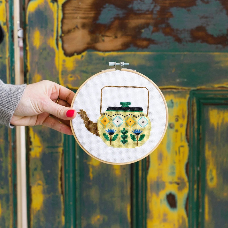 Teapot Brie Harrison Cross Stitch Kit - Pinecone Trading Co.
