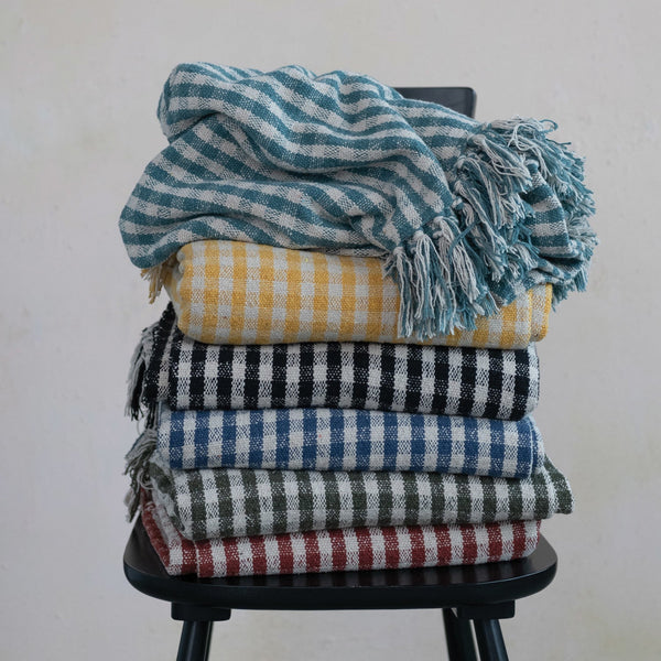 Woven Recycled Gingham Cotton Blend Throw - Pinecone Trading Co.